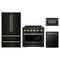 ZLINE 4-Piece Appliance Package - 36-Inch Paramount Induction Range, Refrigerator, Dishwasher, and 24-Inch Microwave Drawer in Black Stainless Steel with Gold Accents