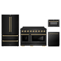 ZLINE 4-Piece Appliance Package - 48-Inch Paramount Induction Range, Refrigerator, Dishwasher, and 24-Inch Microwave Drawer in Black Stainless Steel with Champagne Bronze Accents
