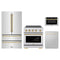 ZLINE 4-Piece Appliance Package - 30-Inch Paramount Induction Range, Refrigerator, Dishwasher, and 24-Inch Microwave Drawer in Stainless Steel with Gold Accents
