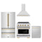 ZLINE 4-Piece Appliance Package - 30-Inch Autograph Edition Induction Range, Wall Mount Range Hood, 36-Inch French Door Refrigerator, and Dishwasher in Stainless Steel with Gold Trim