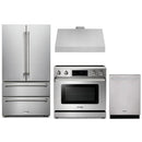 Thor Kitchen 4-Piece Appliance Package - 36-Inch Electric Range with Tilt Panel, French Door Refrigerator, Under Cabinet Hood, and Dishwasher in Stainless Steel