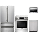 Thor Kitchen 4-Piece Appliance Package - 30-Inch Propane Gas Range, Tilt Panel, French Door Refrigerator, Dishwasher, and Microwave Drawer in Stainless Steel