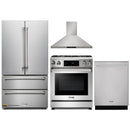 Thor Kitchen 4-Piece Appliance Package - 30-Inch Propane Gas Range, Tilt Panel, French Door Refrigerator, Wall Mount Hood, and Dishwasher in Stainless Steel