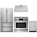Thor Kitchen 4-Piece Appliance Package - 36-Inch Propane Gas Range, Tilt Panel, French Door Refrigerator, Under Cabinet Hood and Dishwasher in Stainless Steel