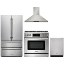 Thor Kitchen 4-Piece Appliance Package - 36-Inch Propane Gas Range, Tilt Panel, French Door Refrigerator, Wall Mount Hood, and Dishwasher in Stainless Steel