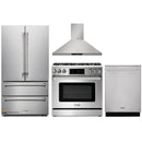 Thor Kitchen 4-Piece Appliance Package - 36-Inch Propane Gas Range, Tilt Panel, French Door Refrigerator, Wall Mount Hood, and Dishwasher in Stainless Steel