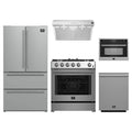 Forno 5-Piece Appliance Package - 30-Inch Leonardo Espresso Gas Range, Under Cabinet Range Hood, Refrigerator, Dishwasher, and 24-Inch Microwave Oven in Stainless Steel