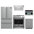 Forno 5-Piece Appliance Package - 30-Inch Leonardo Espresso Gas Range, Under Cabinet Range Hood, Refrigerator, Dishwasher, and 30-Inch Microwave Oven in Stainless Steel