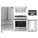 Forno 5-Piece Appliance Package - 30-Inch Gas Range, Under Cabinet Range Hood, Refrigerator, Dishwasher, and 30-Inch Microwave Oven in Stainless Steel