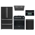 Forno 5-Piece Appliance Package - 30-Inch Gas Range, Under Cabinet Range Hood, Refrigerator, Dishwasher, and 30-Inch Microwave Oven in Black with Stainless Steel Trim
