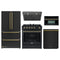 Forno 5-Piece Appliance Package - 30-Inch Gas Range, Under Cabinet Range Hood, Refrigerator, Dishwasher, and  30-Inch Microwave Oven in Black with Antique Brass Trim