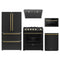 Forno 5-Piece Appliance Package - 30-Inch Gas Range, Under Cabinet Range Hood, French Door Refrigerator, Dishwasher, and Microwave Drawer in Black with Antique Brass Trim