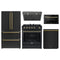 Forno 5-Piece Appliance Package - 30-Inch Gas Range, Under Cabinet Range Hood, French Door Refrigerator, Dishwasher, and Microwave Drawer in Black with Antique Brass Trim