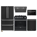 Forno 5-Piece Appliance Package - 30-Inch Gas Range, Under Cabinet Range Hood,  French Door Refrigerator, Dishwasher, and  Microwave Drawer in Black with Stainless Steel Trim