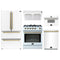 Forno 5-Piece Appliance Package - 30-Inch Gas Range, Under Cabinet Range Hood, Refrigerator, Dishwasher, and 30-Inch Microwave Drawer in White with Antique Brass Trim