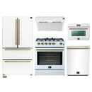 Forno 5-Piece Appliance Package - 30-Inch Gas Range, Under Cabinet Range Hood, Refrigerator, Dishwasher, and  24-Inch Microwave Oven in White with Antique Brass Trim