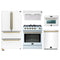 Forno 5-Piece Appliance Package - 30-Inch Gas Range, Under Cabinet Range Hood, Refrigerator, Dishwasher, and  24-Inch Microwave Oven in White with Antique Brass Trim