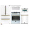 Forno 5-Piece Appliance Package - 30-Inch Gas Range, Under Cabinet Range Hood, Refrigerator, Dishwasher, and 30-Inch Microwave Oven in White with Antique Brass Trim