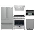 Forno 5-Piece Appliance Package - 30-Inch Leonardo Espresso Electric Range, Under Cabinet Range Hood, Refrigerator, Dishwasher, and 30-Inch Microwave Oven in Stainless Steel