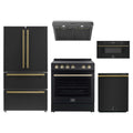 Forno 5-Piece Appliance Package - 30-Inch Espresso Electric Range, Under Cabinet Range Hood, French Door Refrigerator, Dishwasher, and 30-Inch Microwave Drawer in Black with Antique Brass Trim
