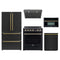 Forno 5-Piece Appliance Package - 30-Inch Electric Range, Under Cabinet Range Hood, Refrigerator, Dishwasher, and 30-Inch Microwave Oven in Black with Antique Brass Trim