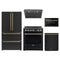 Forno 5-Piece Appliance Package - 30-Inch Electric Range, Under Cabinet Range Hood, French Door Refrigerator, Dishwasher, & 24-Inch Microwave Drawer in Black with Antique Brass Trim