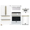Forno 5-Piece Appliance Package - 30-Inch Electric Range, Under Cabinet Range Hood, French Door Refrigerator, Dishwasher, and 30-Inch Microwave Drawer in White with Antique Brass Trim