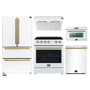 Forno 5-Piece Appliance Package - 30-Inch Electric Range, Under Cabinet Range Hood, Refrigerator, Dishwasher, and 30-Inch Microwave Oven in White with Antique Brass Trim