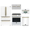 Forno 5-Piece Appliance Package - 30-Inch Electric Range, Under Cabinet Range Hood, Refrigerator, Dishwasher, and 30-Inch Microwave Oven in White with Antique Brass Trim