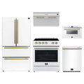 Forno 5-Piece Appliance Package - 30-Inch Electric Range, Under Cabinet Range Hood, French Door Refrigerator, Dishwasher, & Microwave Drawer in White with Antique Brass Trim