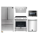 Forno 5-Piece Appliance Package - 30-Inch Electric Range, Under Cabinet Range Hood, French Door Refrigerator, Dishwasher , & Microwave Drawer in Stainless Steel