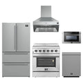 Forno 5-Piece Appliance Package - 30-Inch Electric Range, Wall Mount Range Hood, French Door Refrigerator, Dishwasher, and 24-Inch Microwave Drawer in Stainless Steel
