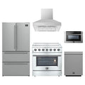 Forno 5-Piece Appliance Package - 36-Inch Electric Range, Wall Mount Range Hood, French Door Refrigerator, Dishwasher, and 24-Inch Microwave Drawer in Stainless Steel