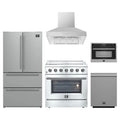 Forno 5-Piece Appliance Package - 36-Inch Electric Range, Wall Mount Range Hood, French Door Refrigerator, Dishwasher, and 24-Inch Microwave Oven in Stainless Steel