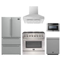 Forno 5-Piece Appliance Package - 36-Inch Dual Fuel Range, Refrigerator, Wall Mount Hood, 24-Inch Microwave Drawer, & 3-Rack Dishwasher in Stainless Steel