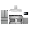 Forno 5-Piece Pro Appliance Package - 60-Inch Capriasca Dual Fuel Range, Refrigerator, Wall Mount Hood, 24-Inch Microwave Drawer, & 3-Rack Dishwasher in Stainless Steel