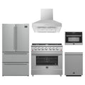 Forno 5-Piece Appliance Package - 36-Inch Galiano Gas Range, Refrigerator, Wall Mount Hood, 24-Inch Microwave Oven, & 3-Rack Dishwasher in Stainless Steel