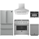 Forno 5-Piece Appliance Package - 36-Inch Gas Range, Refrigerator, Wall Mount Hood, 24-Inch Microwave Oven, & 3-Rack Dishwasher in Stainless Steel