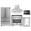Forno 5-Piece Pro Appliance Package - 36-Inch Gas Range, Refrigerator, Wall Mount Hood, 24-Inch Microwave Drawer, & 3-Rack Dishwasher in Stainless Steel