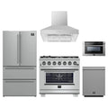 Forno 5-Piece Pro Appliance Package - 36-Inch Gas Range, Refrigerator, Wall Mount Hood, 24-Inch Microwave Drawer, & 3-Rack Dishwasher in Stainless Steel