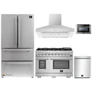 Forno 5-Piece Pro Appliance Package - 48-Inch Gas Range, Refrigerator, Wall Mount Hood, 24-Inch Microwave Drawer, & 3-Rack Dishwasher in Stainless Steel