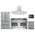 Forno 5-Piece Pro Appliance Package - 60-Inch Capriasca Gas Range, Refrigerator, Wall Mount Hood, 24-Inch Microwave Drawer, & 3-Rack Dishwasher in Stainless Steel