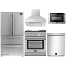Forno 5-Piece Appliance Package - 30-Inch Gas Range with Air Fryer, Refrigerator, Wall Mount Hood, 24-Inch Microwave Drawer, & 3-Rack Dishwasher in Stainless Steel