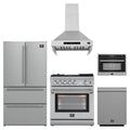 Forno 5-Piece Appliance Package - 30-Inch Gas Range with Air Fryer, Refrigerator, Wall Mount Hood, 24-Inch Microwave Oven, & 3-Rack Dishwasher in Stainless Steel