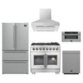 Forno 5-Piece Pro Appliance Package - 36-Inch Capriasca French Door Dual Fuel Range, Refrigerator, Wall Mount Hood, 30-Inch Microwave Drawer, & 3-Rack Dishwasher in Stainless Steel