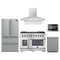 Forno 5-Piece Pro Appliance Package - 48-Inch Dual Fuel Range, Refrigerator, Wall Mount Hood, 24-Inch Microwave Drawer, & 3-Rack Dishwasher in Stainless Steel
