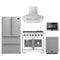 Forno 5-Piece Pro Appliance Package - 36-Inch Capriasca French Door Gas Range, Refrigerator, Wall Mount Hood, 24-Inch Microwave Drawer, & 3-Rack Dishwasher in Stainless Steel