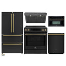 Forno 5-Piece Appliance Package - 30-Inch Induction Range, Under Cabinet Range Hood, Refrigerator, Dishwasher, and 30-Inch Microwave Oven in Black with Antique Brass Trim