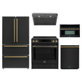 Forno 5-Piece Appliance Package - 30-Inch Espresso Donatello Induction Range, Under Cabinet Range Hood, Refrigerator, Dishwasher, and 30-Inch Microwave Oven in Black with Antique Brass Trim