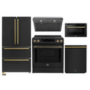 Forno 5-Piece Appliance Package - 30-Inch Induction Range, Under Cabinet Range Hood, Refrigerator, Dishwasher, and  Microwave Drawer in Black with Antique Brass Trim
